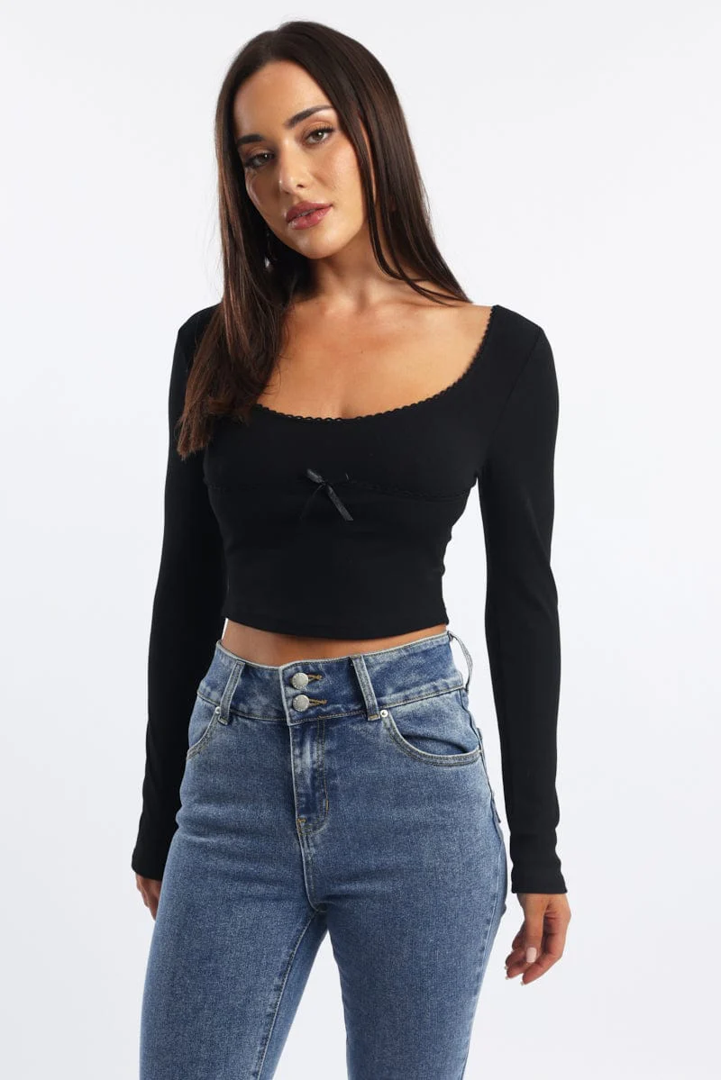 Black Top Short Sleeve Scoop Neck Long Sleeve