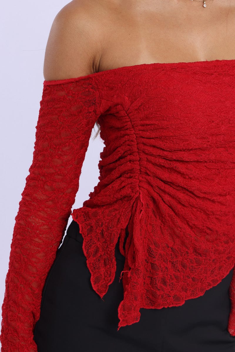 Red Off Shoulder Top Lace