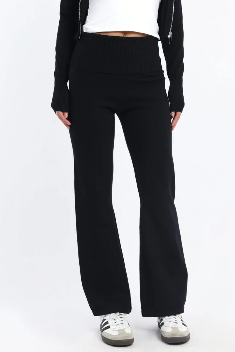 Black Wide Leg Pants Knit