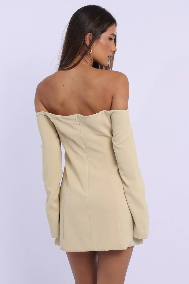 Yellow Off Shoulder Mini Dress Long Sleeve