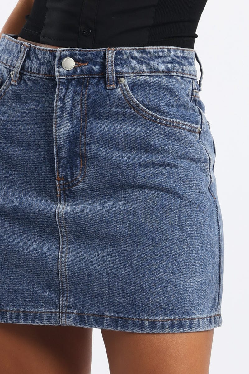 Denim Mini Skirt Mid Rise Relaxed Fit