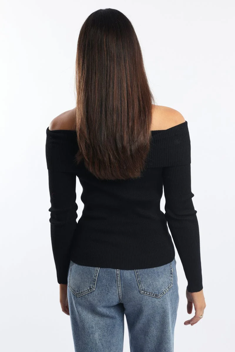 Black Knit Cardigan Long Sleeve Bardot