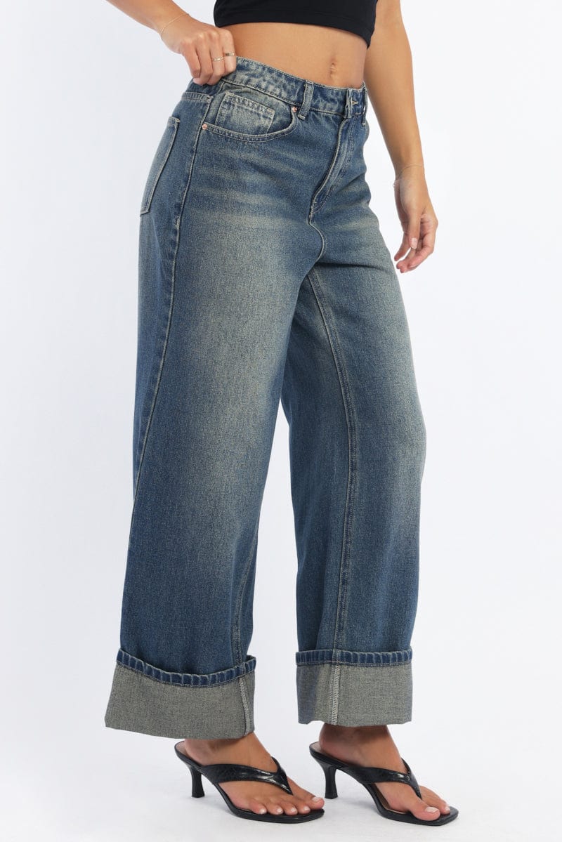 Denim Straight Jeans Fold Up