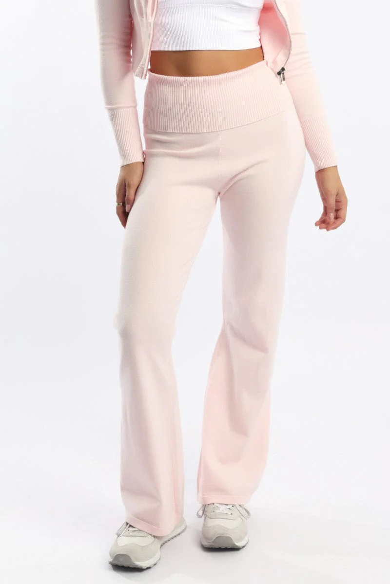 Pink Wide Leg Pants Knit