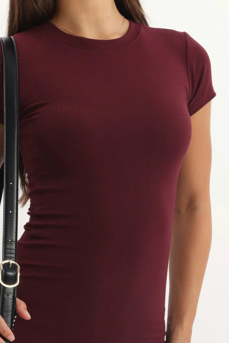 Red Mini Dress Short Sleeve Crew Neck