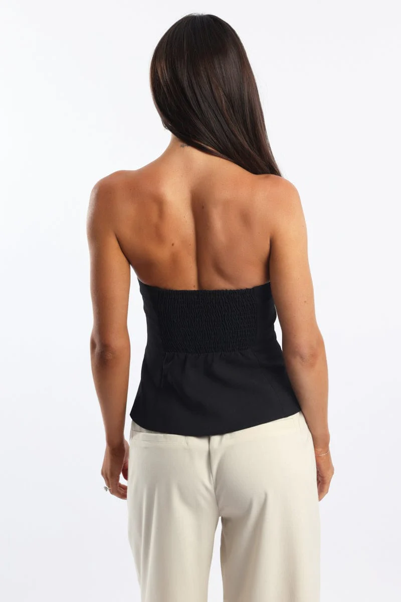 Black Bandeau Vest Sleeveless Sweetheart Tailored