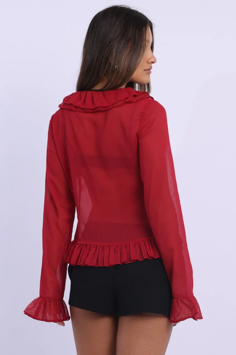 Red Ruffle Top Long Sleeve