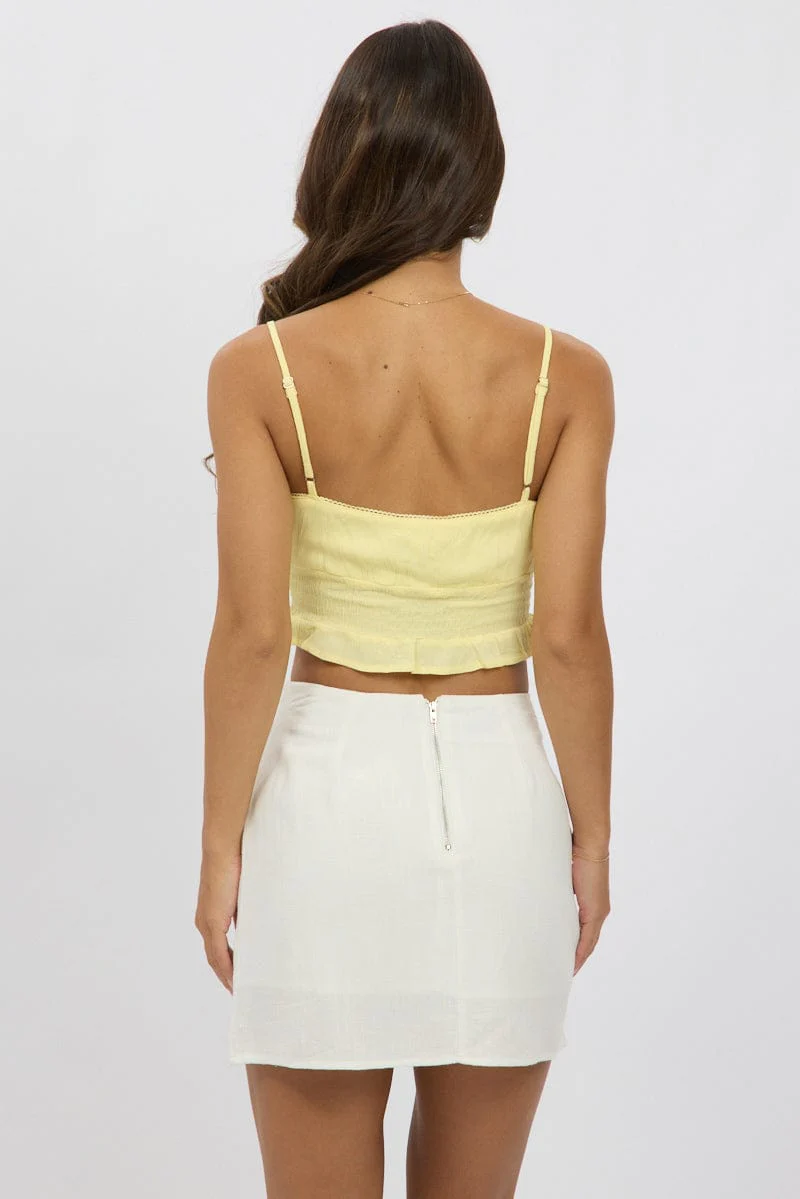 Yellow Crop Cami Top Shirred Waist