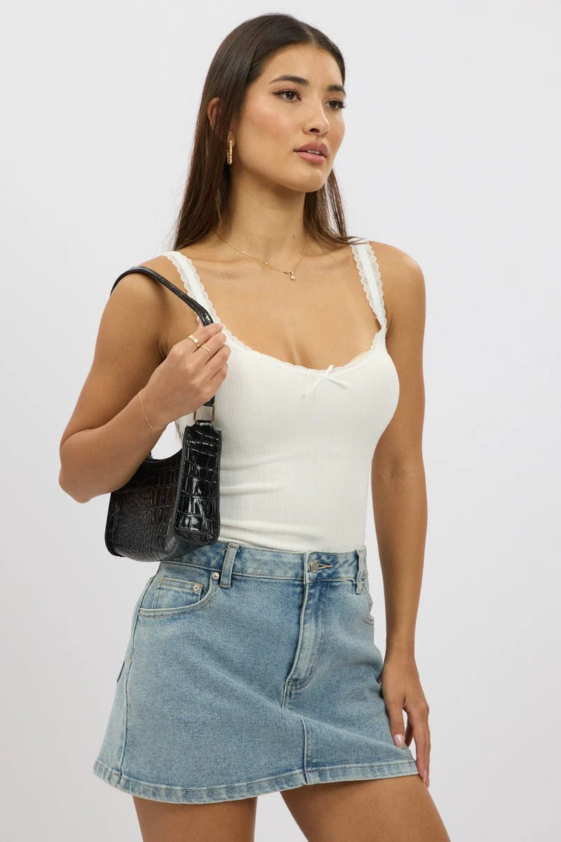 White Sleeveless Tank Top Rib