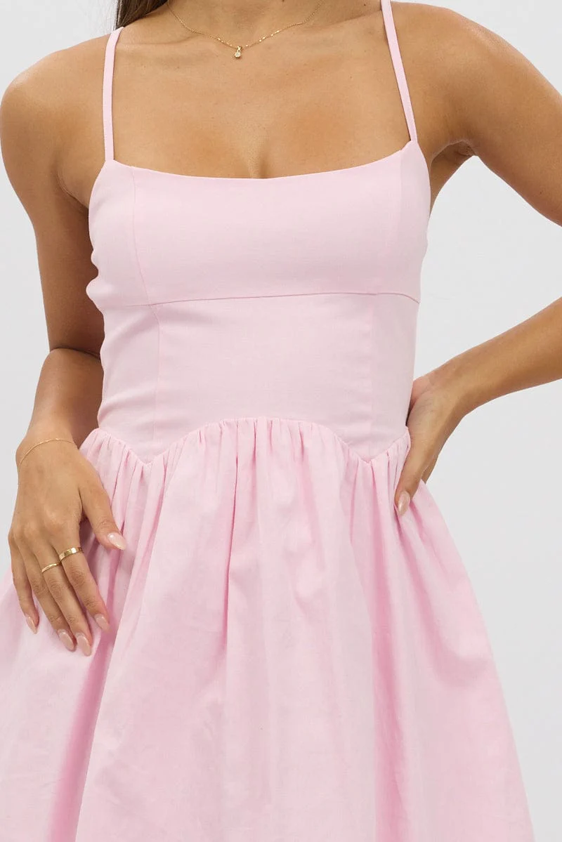 Pink Fit And Flare Dress Mini