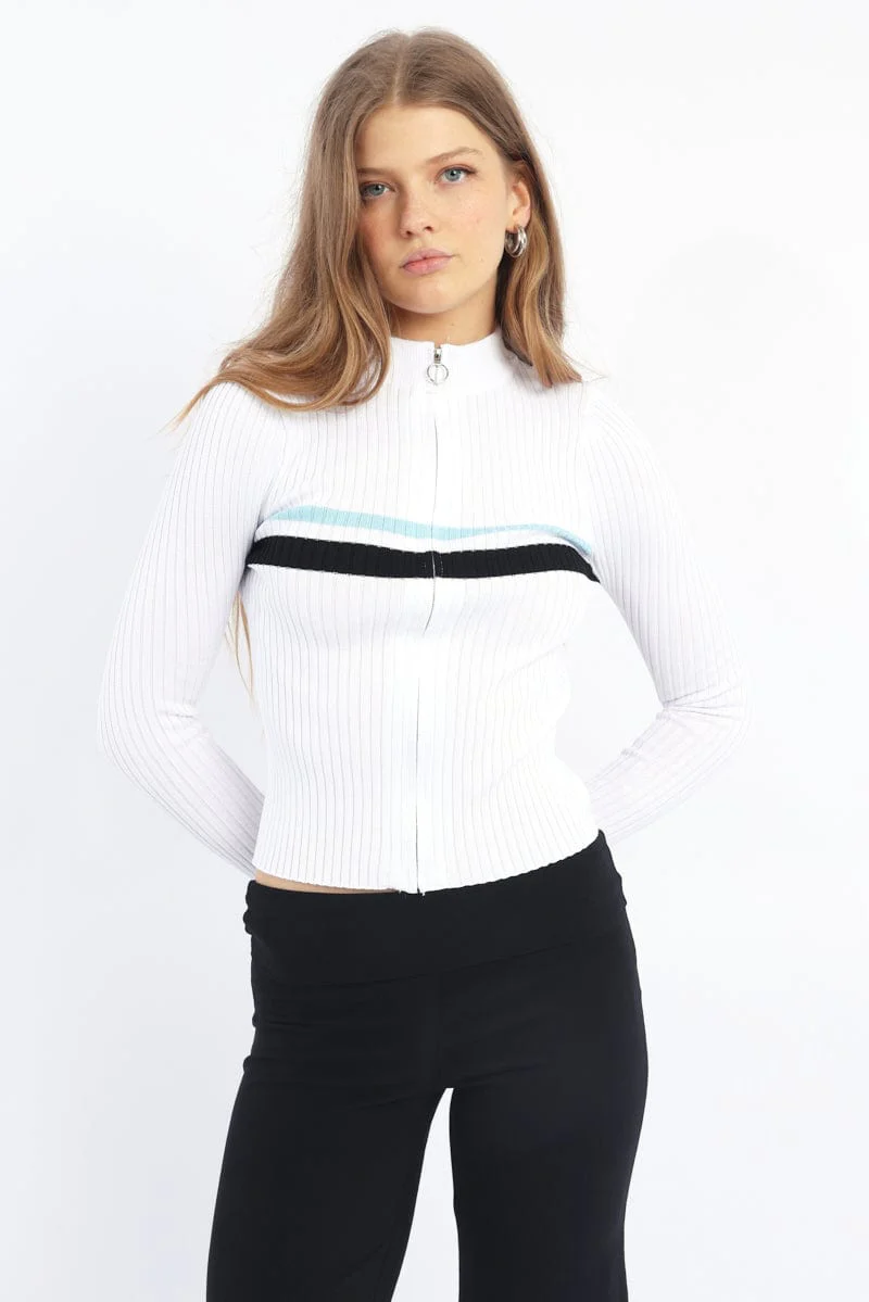 White Long Sleeve Knit Cardigan