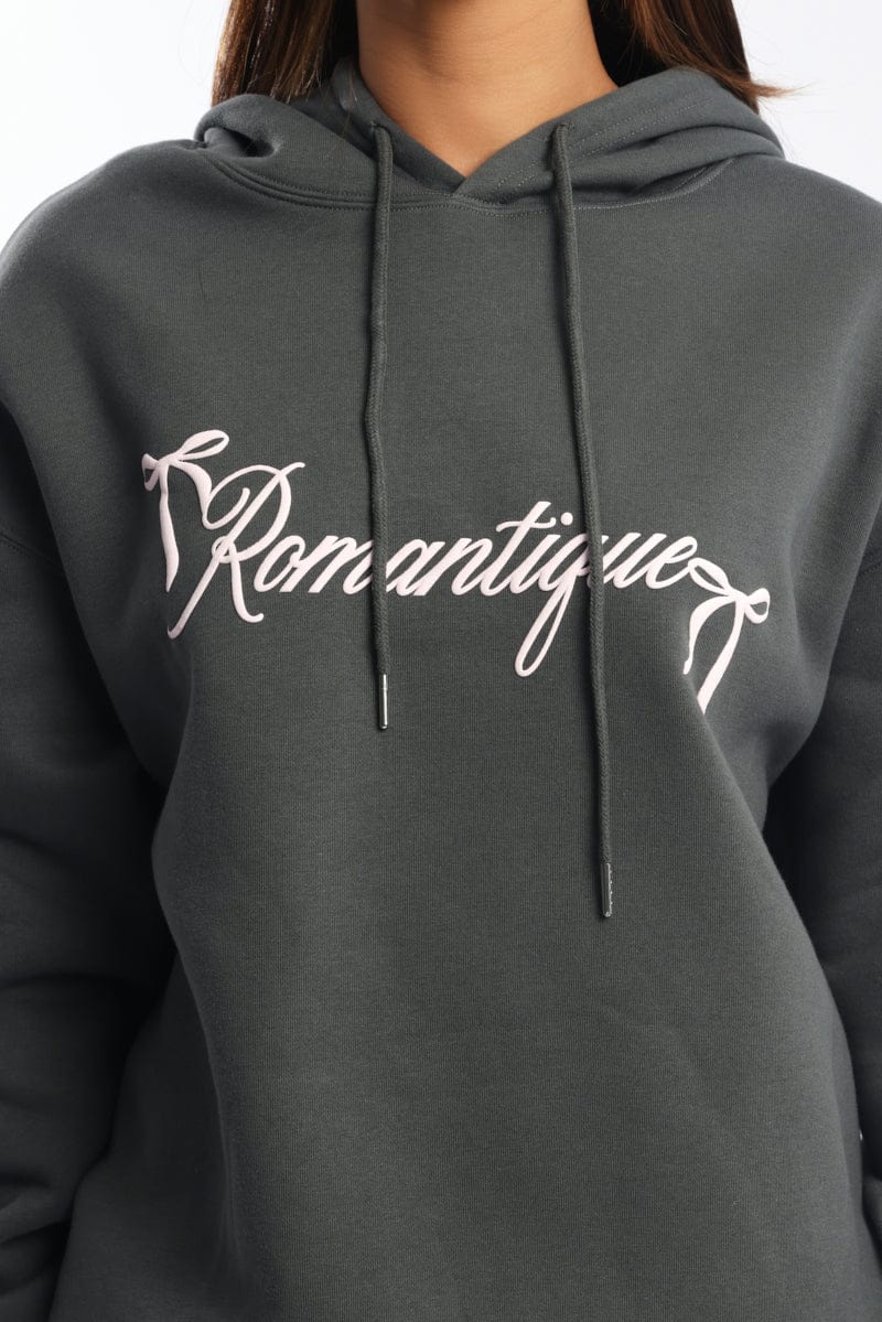 Grey Graphic Hoodie Sweater Long Sleeve