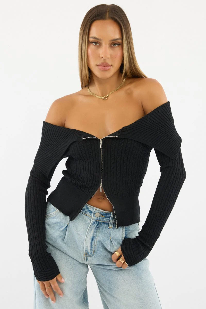 Black Bardot Cardigan