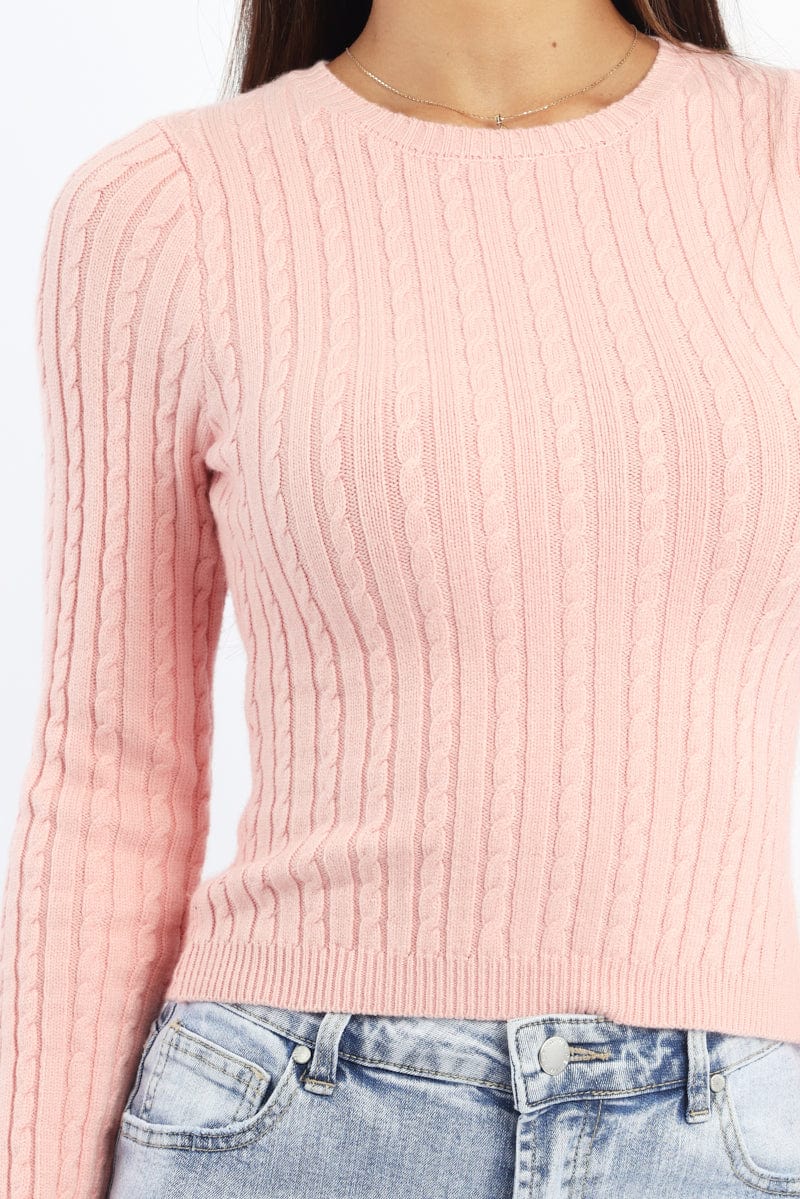 Peach Cable Knit Top Long Sleeve