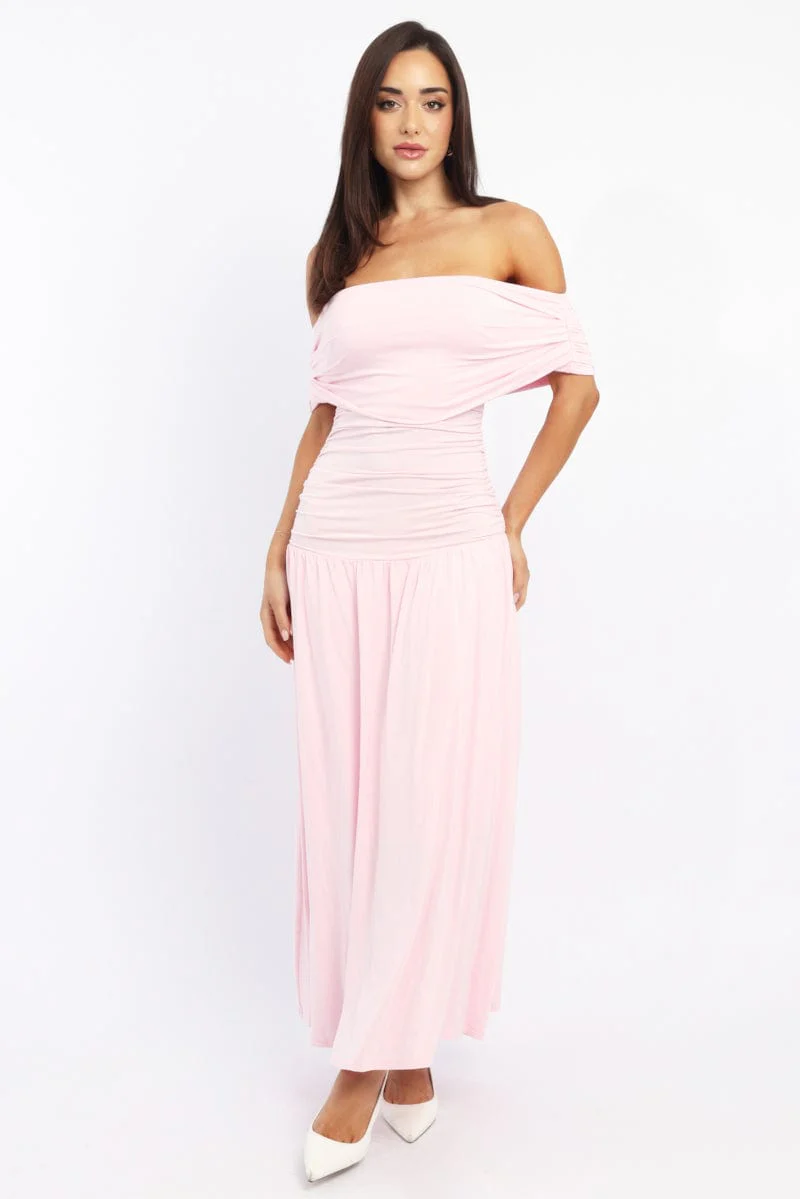 Pink Off Shoulder Maxi Dress