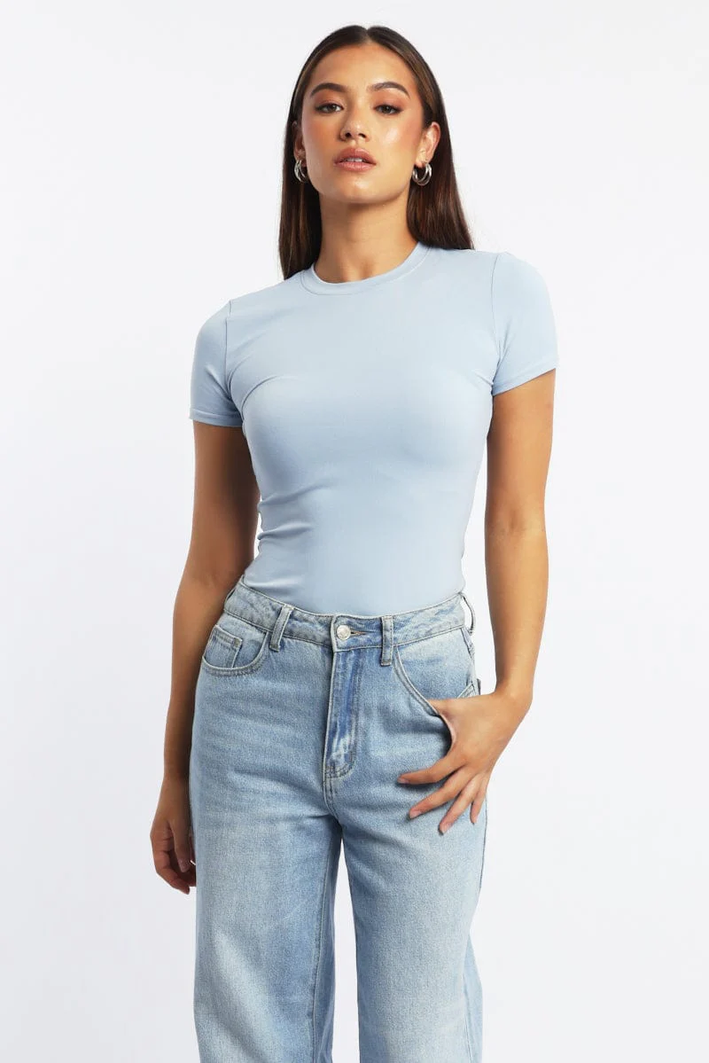 Blue T Shirt Short Sleeve Crew Neck Supersoft
