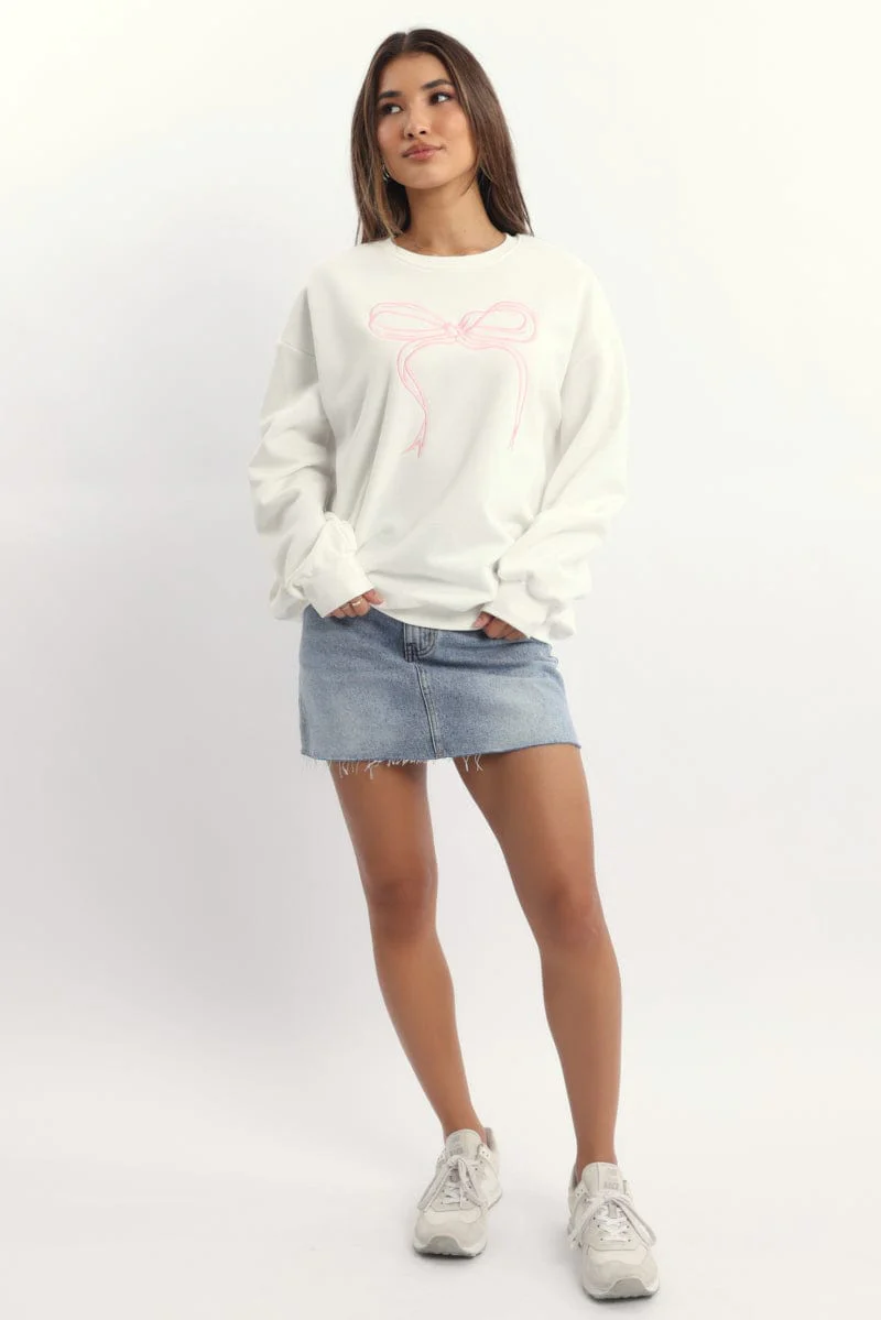 White Graphic Sweater Long Sleeve