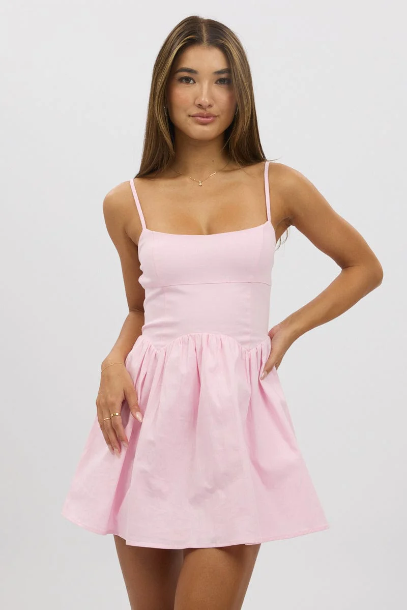 Pink Fit And Flare Dress Mini
