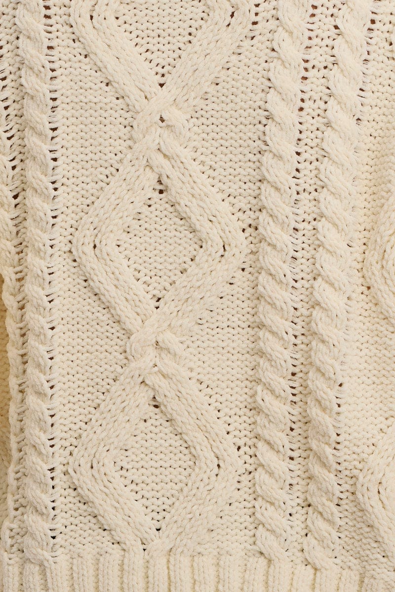 White Cable Knit Long Sleeve Crew Neck