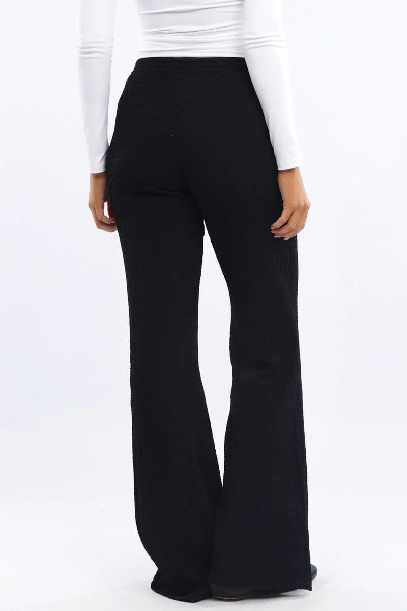 Black Wide Leg Pants Textured Fabric