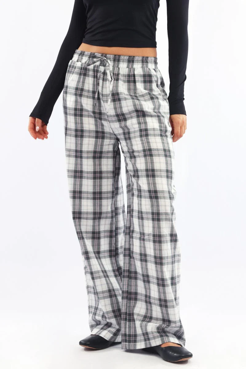 Multi Check Wide Leg Pants Elasticated Waist