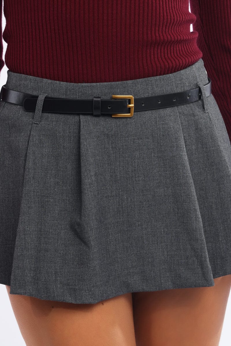 Grey Mini Skort Belted Skirt