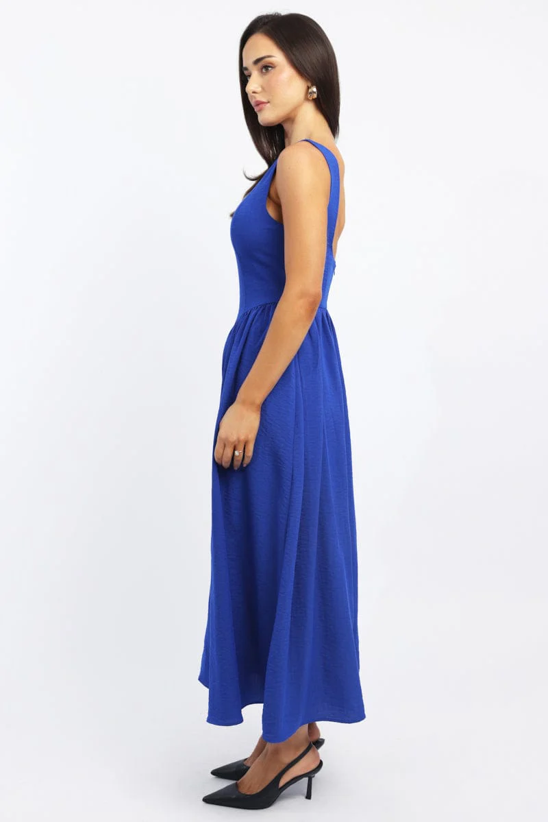Blue Dropped Waist Maxi Dress