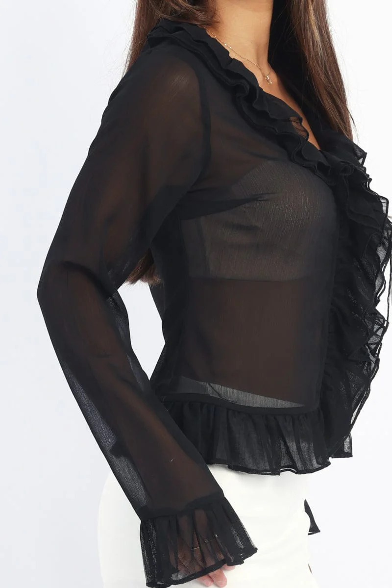 Black Ruffle Top Long Sleeve