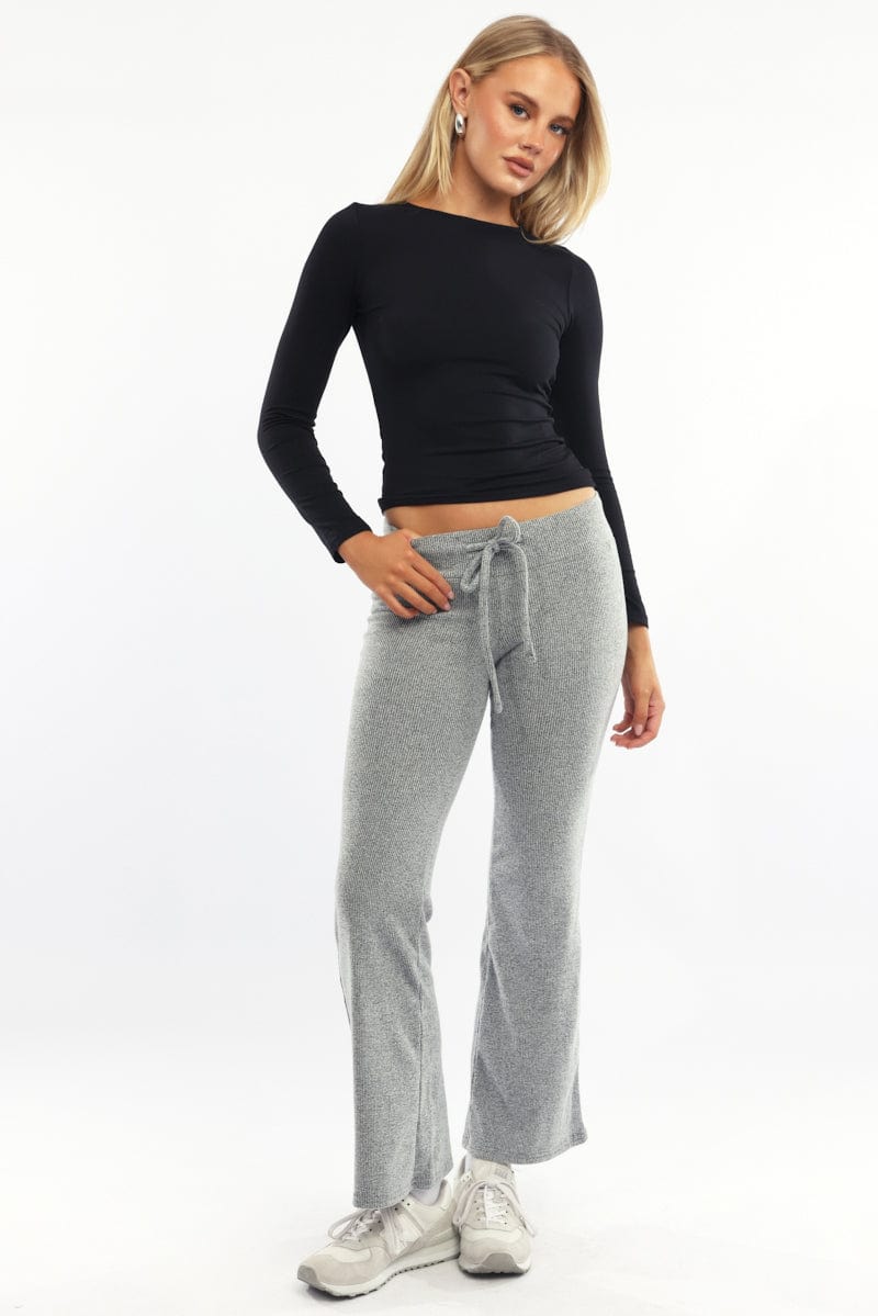 Grey Flare Leg Pants Elasticated Waist
