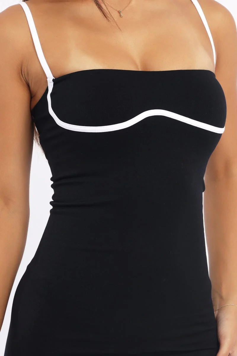 Black Mini Dress Sleeveless Binding Seamless