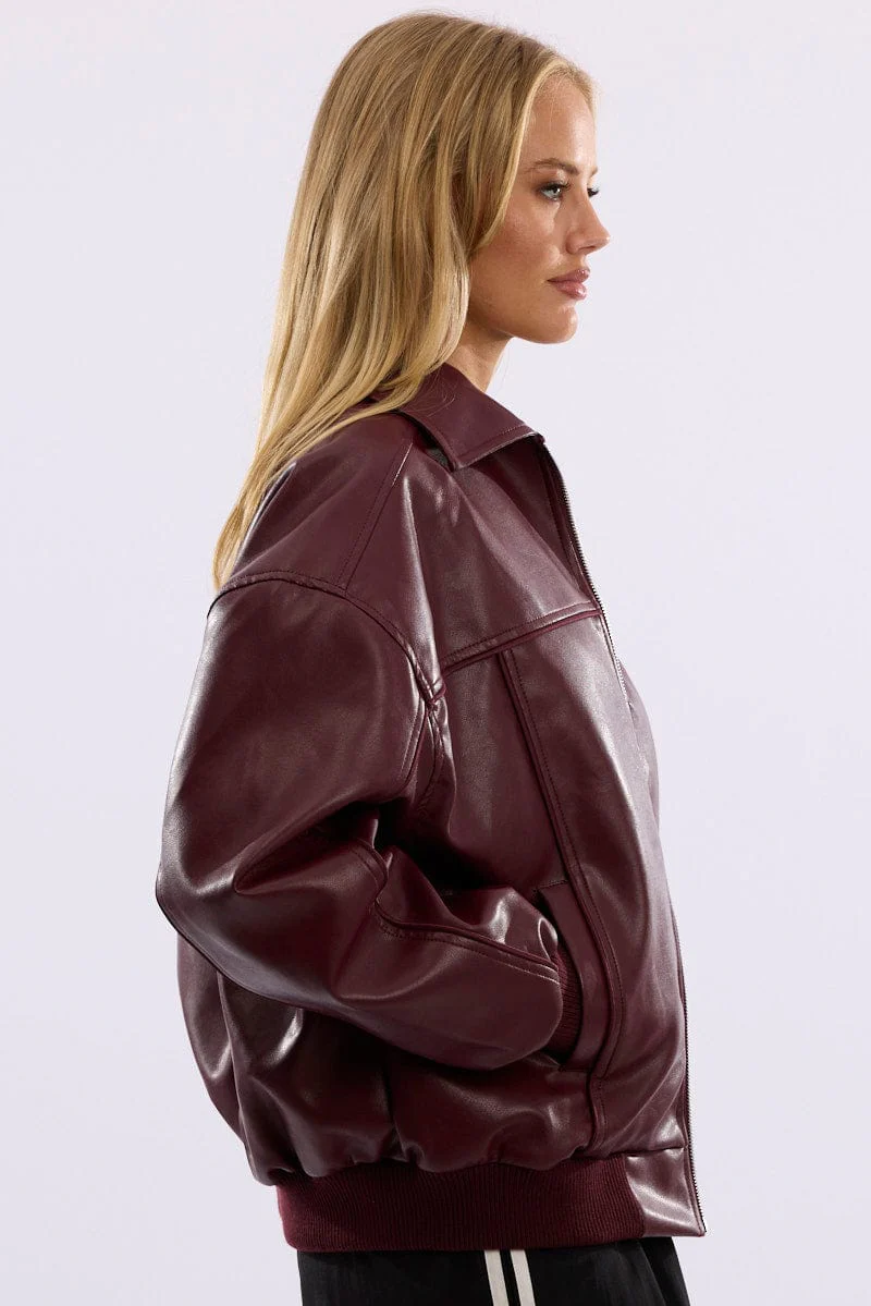 Red Bomber Jacket Faux Leather