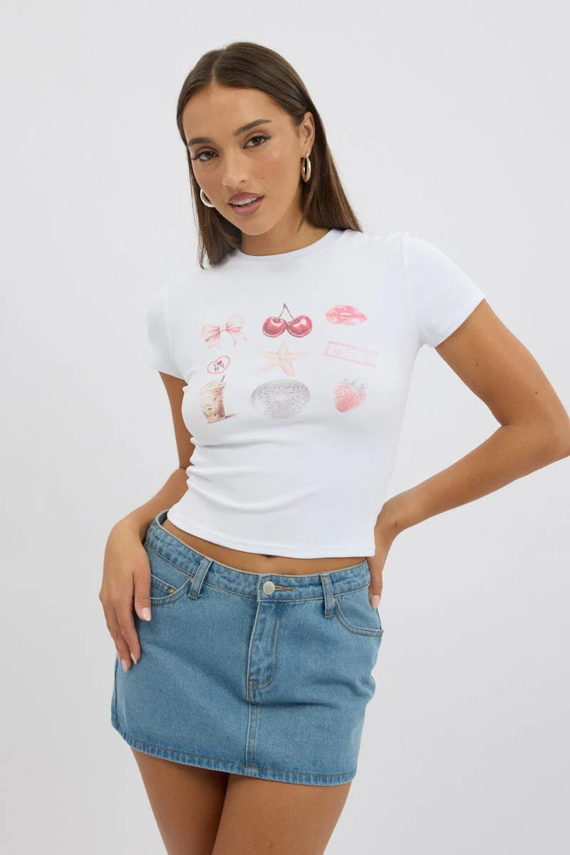 White Graphic Tee Short Sleeve