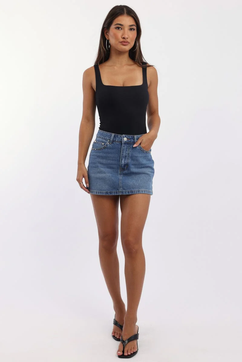 Denim Mini Skirt Mid Rise Regular Fit