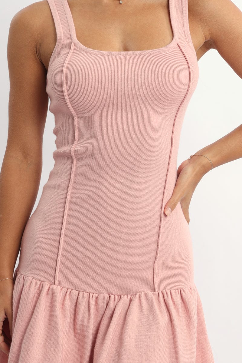 Pink Knit Dress Sleeveless Mini