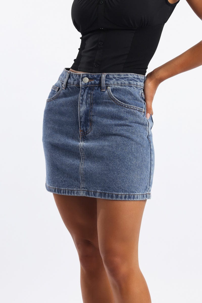 Denim Mini Skirt Mid Rise Relaxed Fit