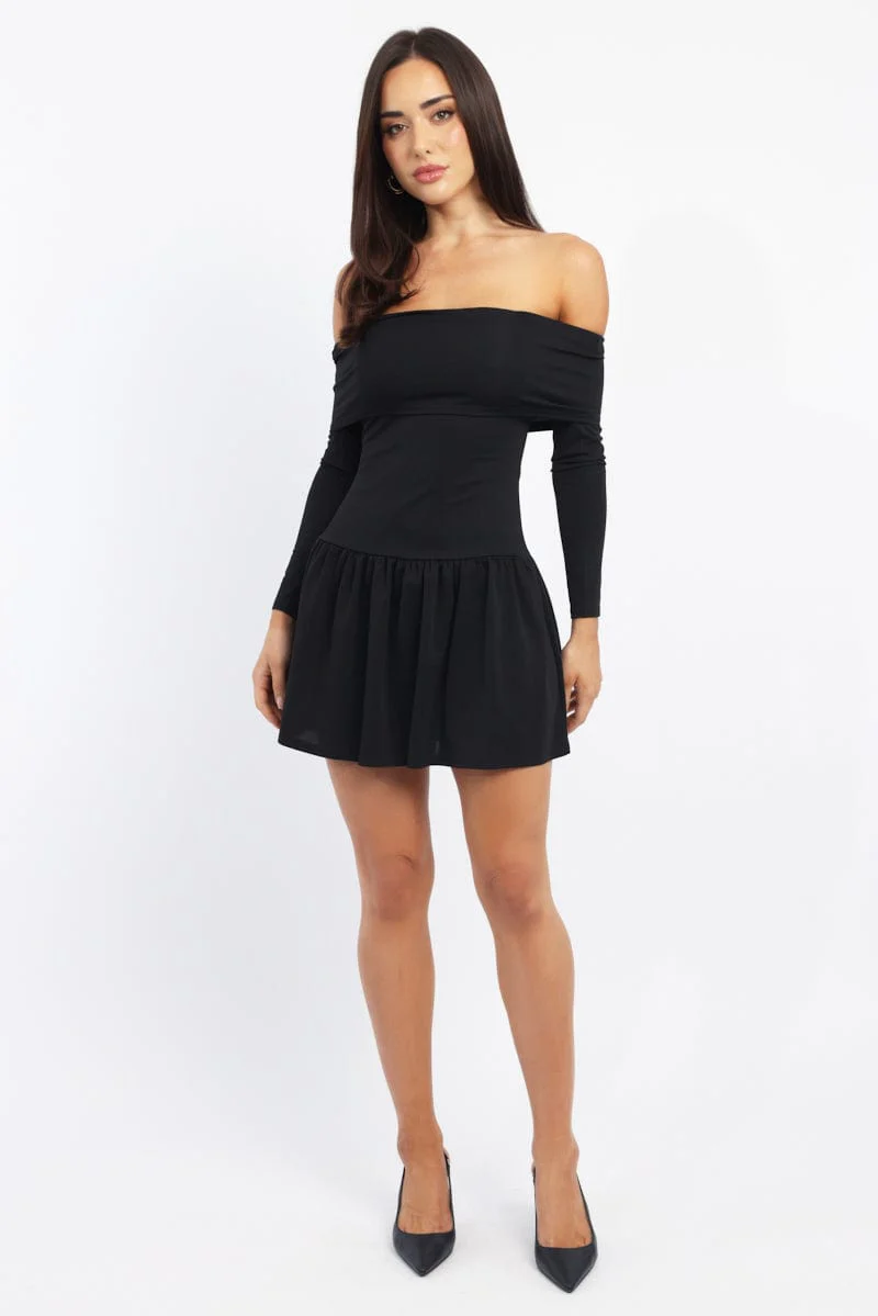 Black Off Shoulder Mini Dress