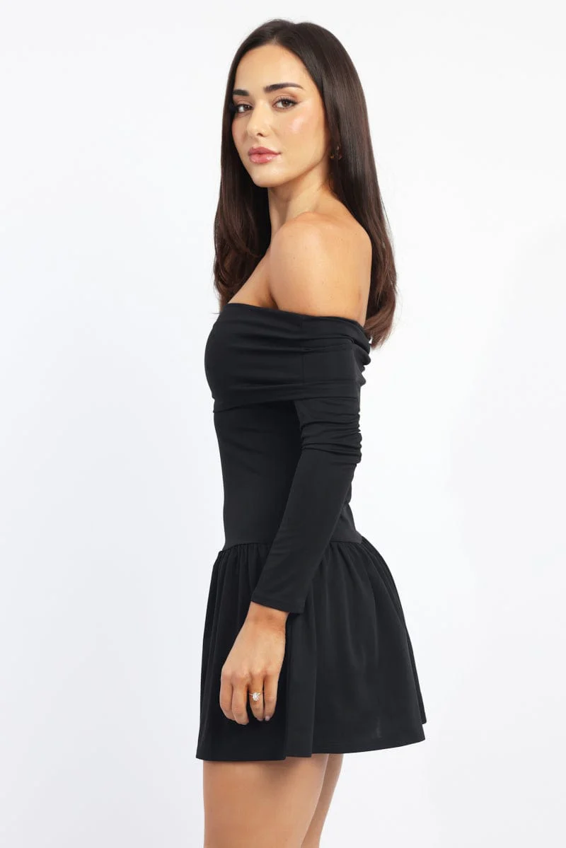 Black Off Shoulder Mini Dress