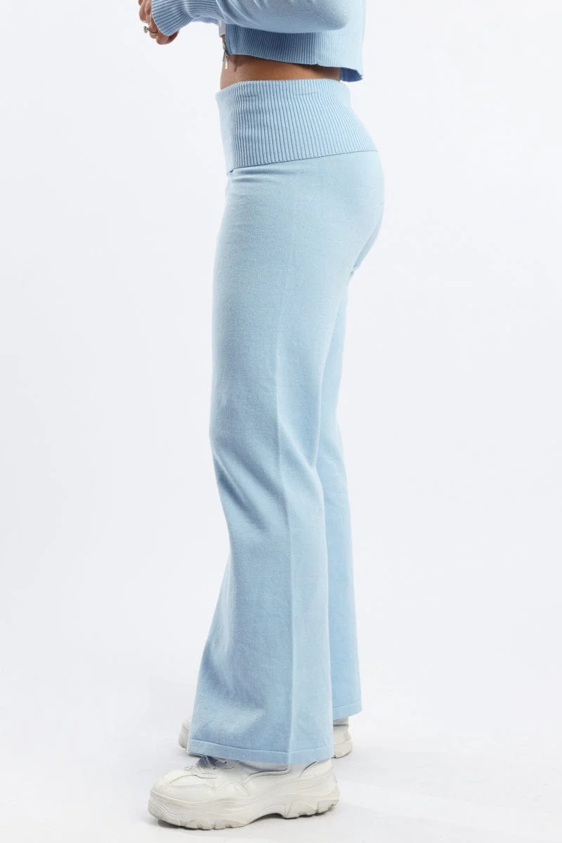 Blue Wide Leg Pants Knit
