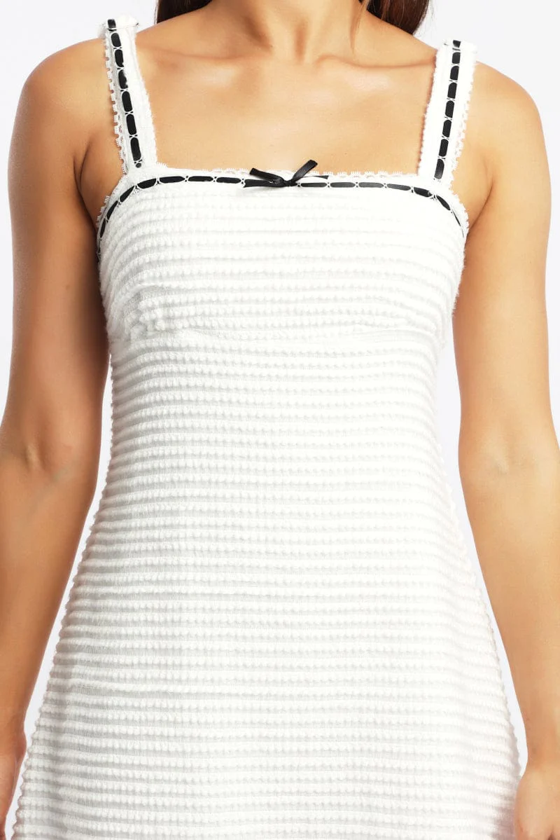 White Mini Dress Lace Trim Sleeveless