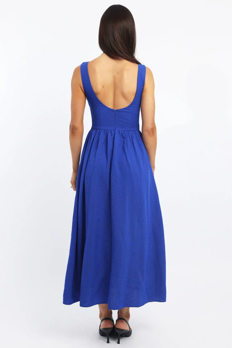 Blue Dropped Waist Maxi Dress