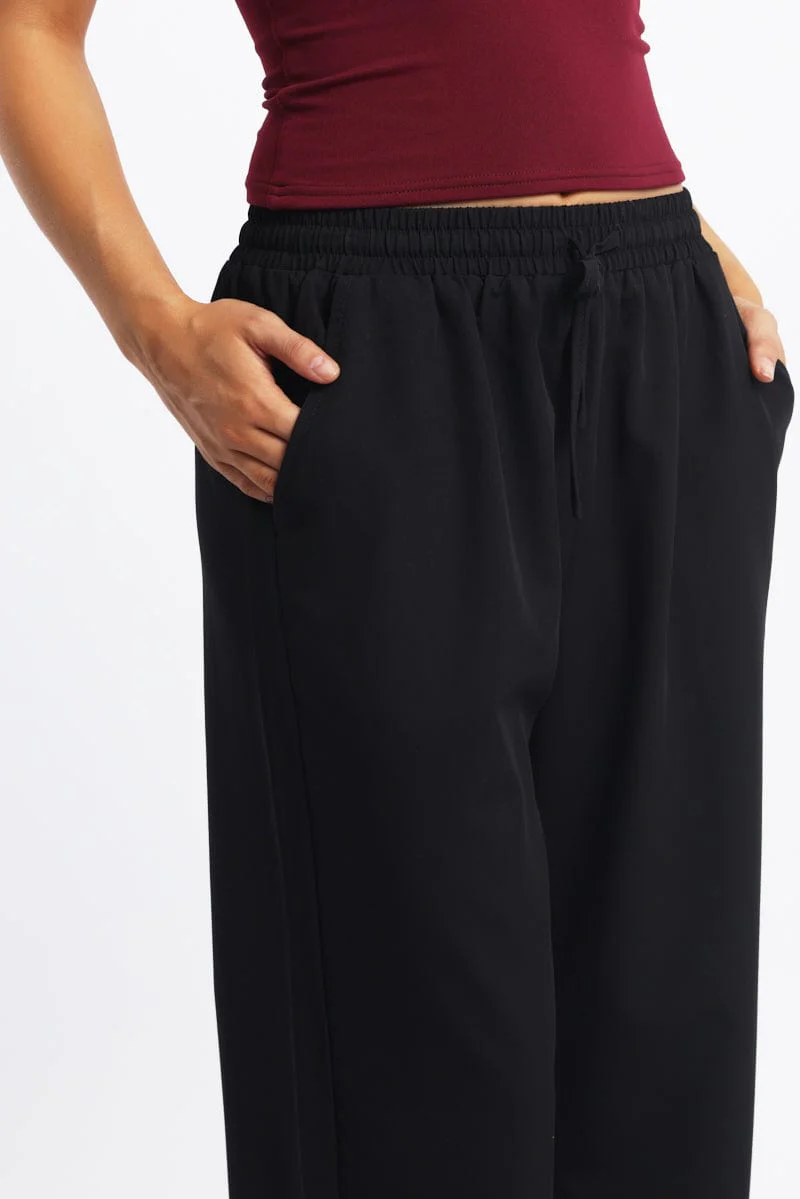 Black Wide Leg Pants Elasticated Waist