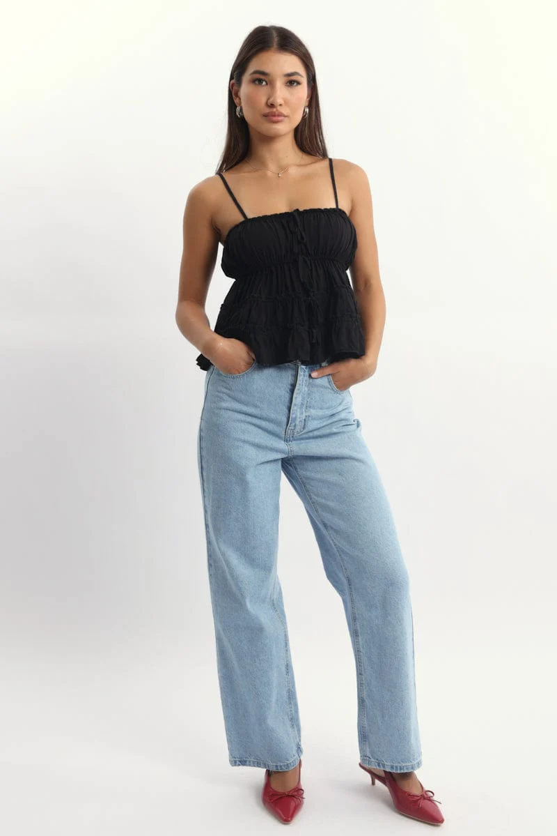 Black Ruched Cami Sleeveless Tie Details