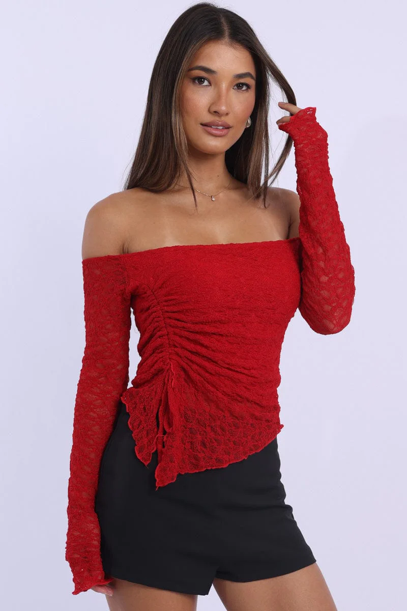 Red Off Shoulder Top Lace