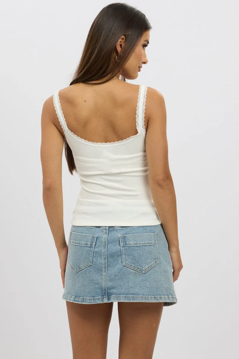 White Sleeveless Tank Top Rib