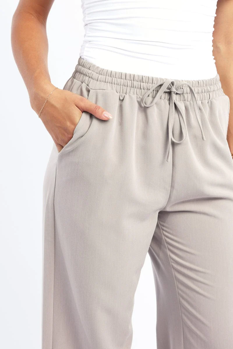 Beige Wide Leg Pants Elasticated Waist