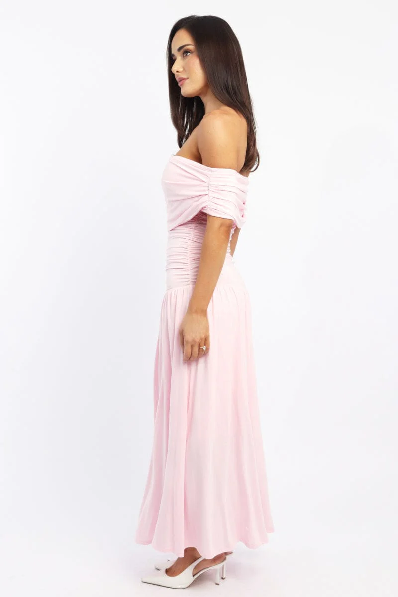 Pink Off Shoulder Maxi Dress