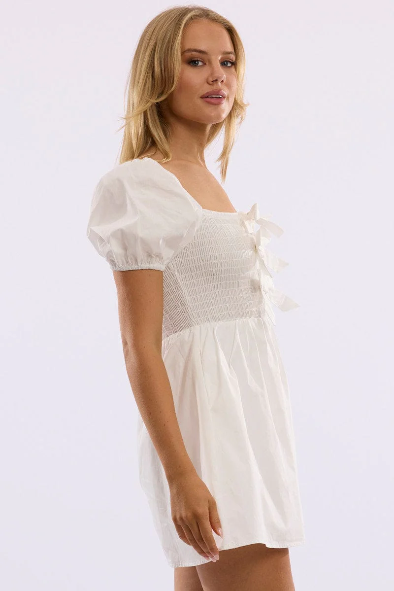 White Mini Dress Ribbon Detail