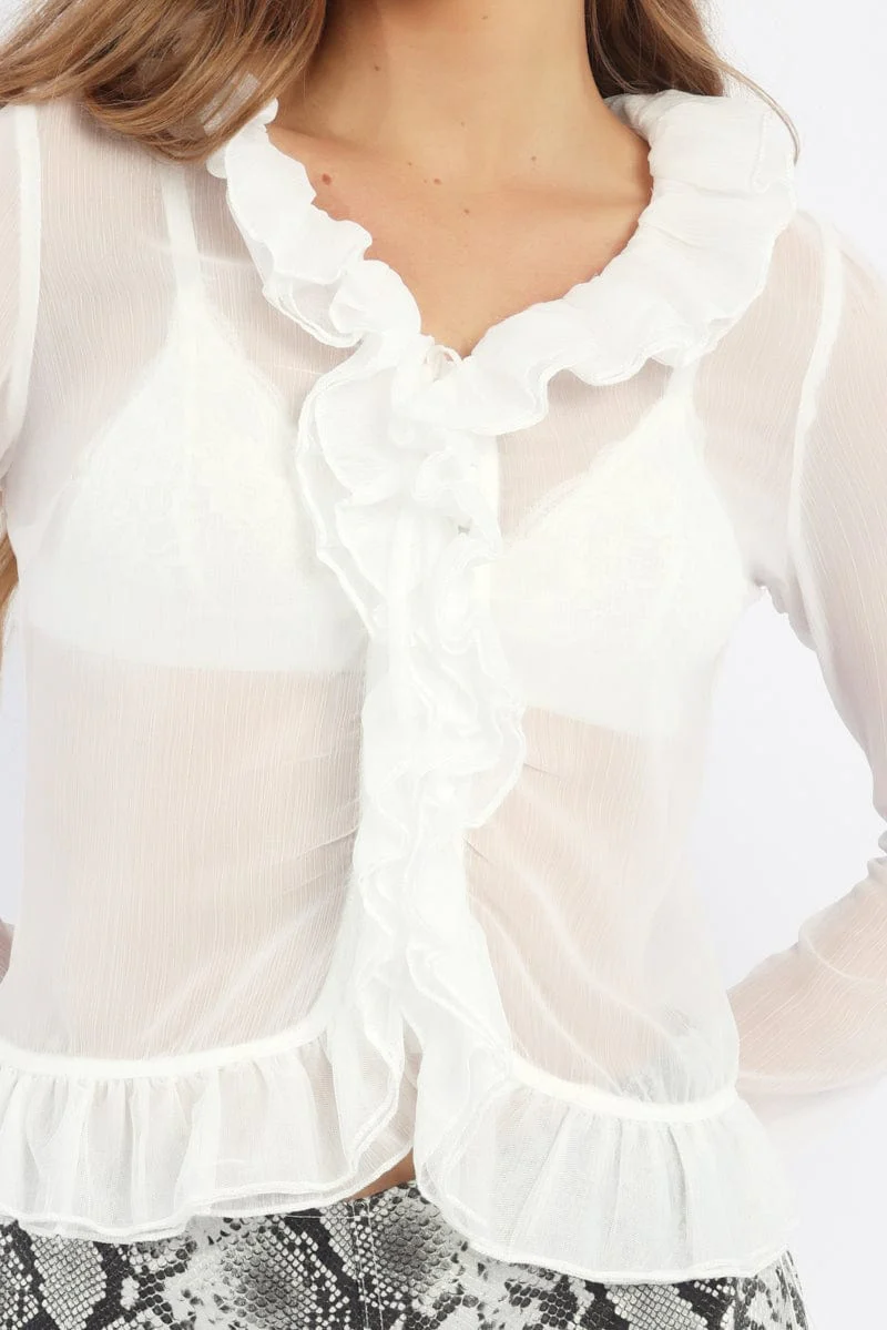 White Ruffle Top Long Sleeve