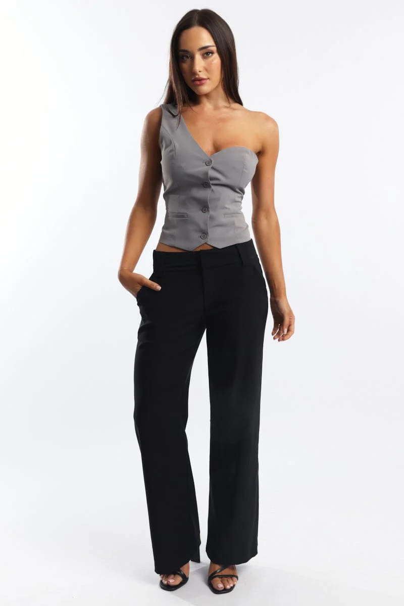 Grey One Shoulder Vest Top