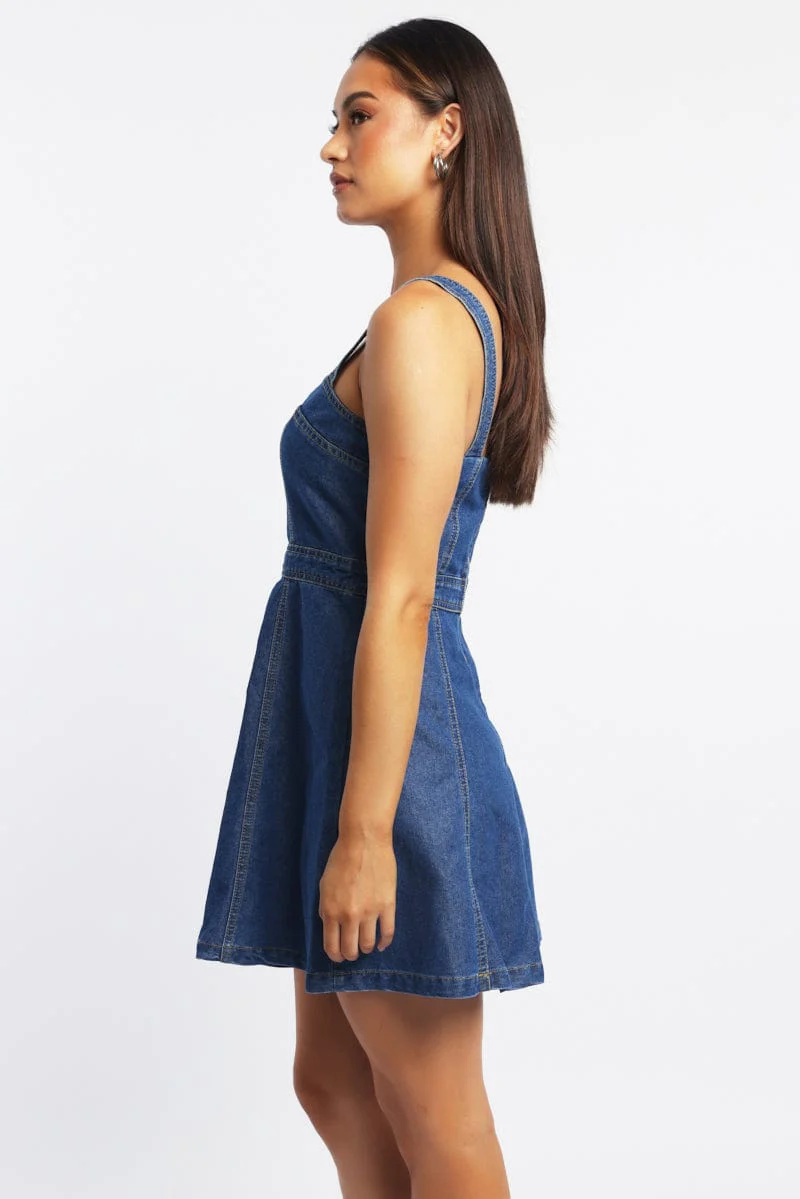 Blue Fit And Flare Dress Mini